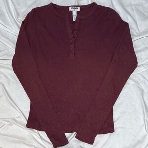 RSQ Women's Burgundy Thermal Henley Medium
